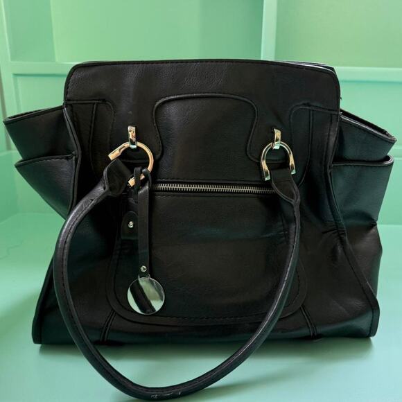 London Fog large black leather shoulder bag - Picture 2 of 8